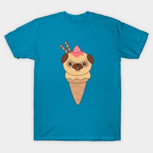Kawaii Cute Pug Ice Cream Cone T-Shirt T-Shirt